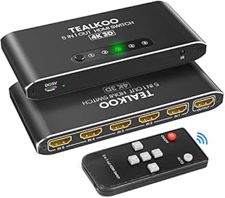 HDMI Switch 5 in 1 out with Remote, Aluminum HDMI Splitter HDMI Switcher Supports 4K 3D 1080p@60Hz UHD HDR, HDMI2.0 Switch Compatible with PS5/4/3 Laptop DVD Blu-Ray Xbox Roku HDTV Fire Stick