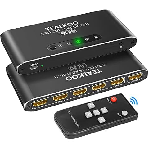 TealKoo 5 Port HDMI Switch with Remote Cover