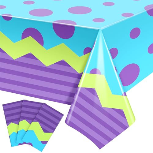 DERTE 3 Pcs Monster Birthday Decorations Monster Tablecloth 54 x 108 Inch Cartoon Plastic Table Covers for Birthday Themed Party Supplies by DERTE - Used condition - US$6.41
