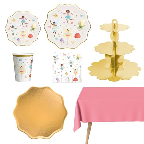 OH YEAH - Kit Vajilla Desechable 12 Personas Fiesta Hadas - 72 piezas - Platos, Vasos, Servilletas y Mantel - Decoración Mesa Cumpleaños Infantil - Diseño Mágico - Celebraciones y Fiestas Temáticas