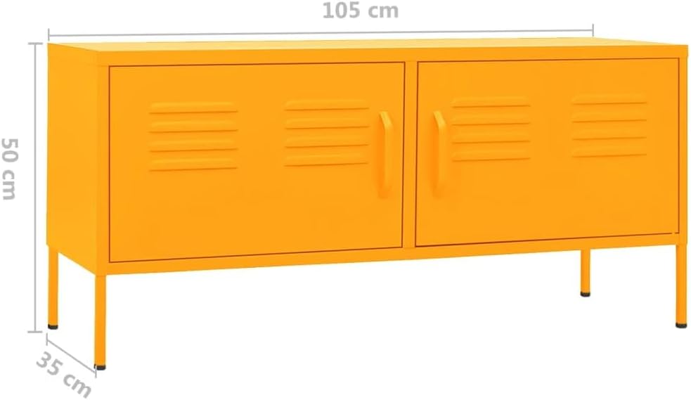 vidaXL TV Stand, TV Stand for Living Room, Sideboard with Storage, Entertainment Center Media Unit Cupboard, Industrial, Mustard Yellow Steel
