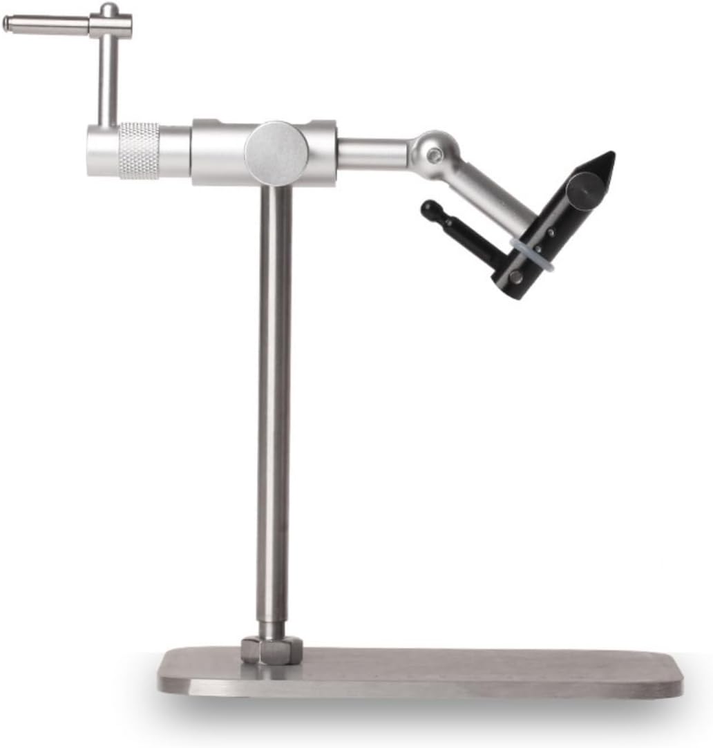 Rotating Hook Fixture Professional Grade Metal Fly Tying Vise with Jointed Arm and Knurled Adjustment for Secure Hook, Silver, Desktop Fly Tying Vise with Scale