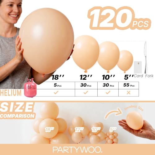 Image of PartyWoo Nude Balloons 120pcs Apricot Boho Fall Color Different Sizes | 18 12 10 5 Inch Balloons for Graduation Birthday Boy Baby Shower Theme Boy Gender Reveal Wedding Party Decorations Brown-F05