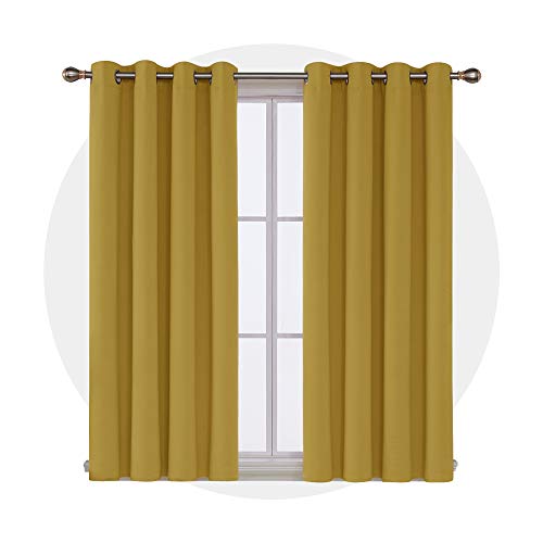 Image of Deconovo Blackout Curtain Darkening Bedroom or Living Room Grommet Thermal Insulated Lighting Reduce Drape, 52 x 63 in-1 Panel, Turmeric