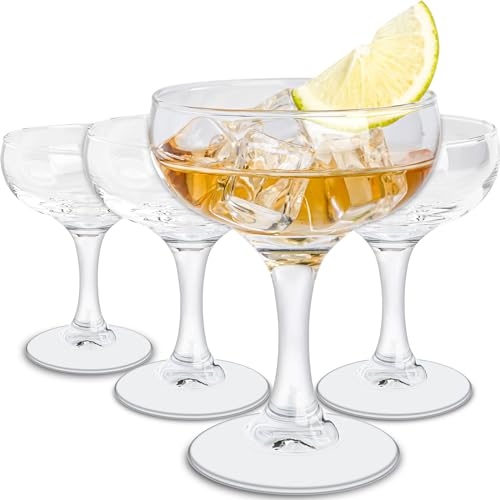 Small Coupe Glasses Set of 4, Stemless Cocktail Glasses for Martini Margarita Champagne Whiskey, 4.5oz Small Round Wine Glass – Clear Glassware Sets