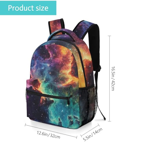 GNEW Kids Space Backpack for Boys Girls, Galaxy Backpack,Universe Nebula Bookbags, Large Capacity 16.5 Inch Elementary Middle High School Bookbag Travel Laptop Backpack, Colorful2