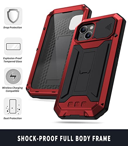 Étui métal iPhone 13 Pro Max antichoc avec protège-écran coque armure blindée rouge - 5