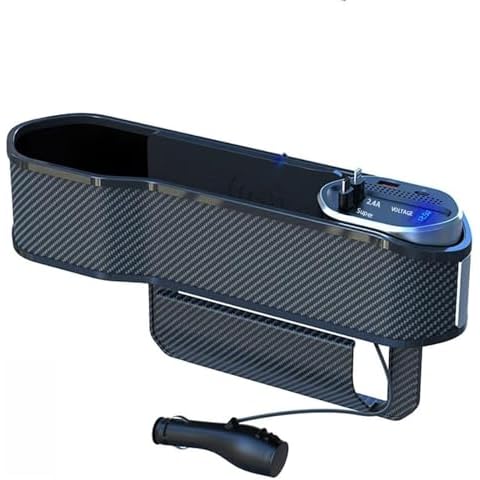 Car Seat Gap Filler Organizer Multifunctional Car Seat Organizer with Cup Holder Cigarette Lighter Car Front Seat Box with 2 USB and Type-C & Quick Charge USB Ports for Cars, SUVs & Trucks Cover