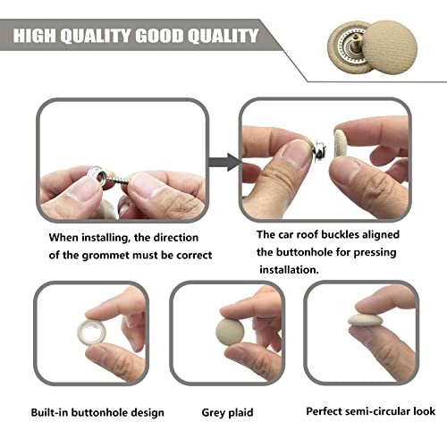 60Pcs Car Roof Headliner Repair Kit, Auto Roof Snap Rivets Retainer For Interior Ceiling Cloth Fixing Repair Buckle With Installation Tool (Beige Flannelette) #TOP3