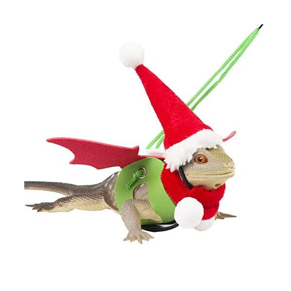 Adoggygo christmas bearded dragon santa hat scarf lizard leash harness set - lizard christmas costume christmas scarf and hat + 3 pack bearded dragon harness leash for reptile christmas (christmas) - image 5