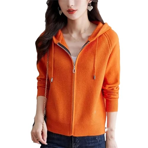 Women Spring Autumn Knitted Sweater Cardigan Coat Long Sleeves Zipper Hooded Short Jacket Tops