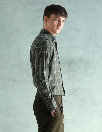 Image of Arrow Sport Men Slim fit Cotton Checked Long Sleeves Spread Collar Shirt