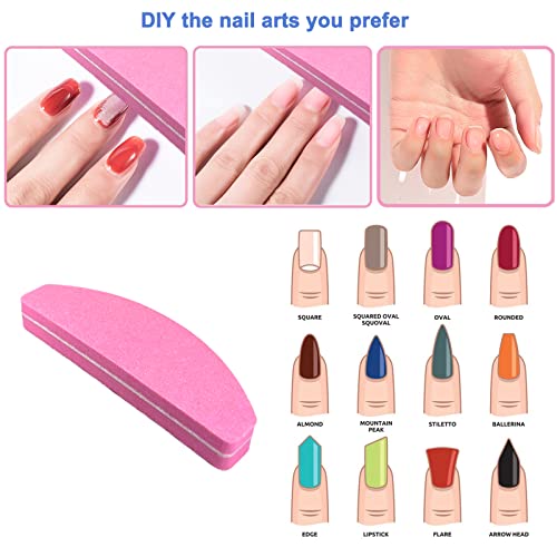 20 Pcs Nail Buffers, Double Sided Nail Files Buffer Blocks 100/180 Grit Portable Washable Sanding Buffing File Arc Shape (Pink) #TOP4