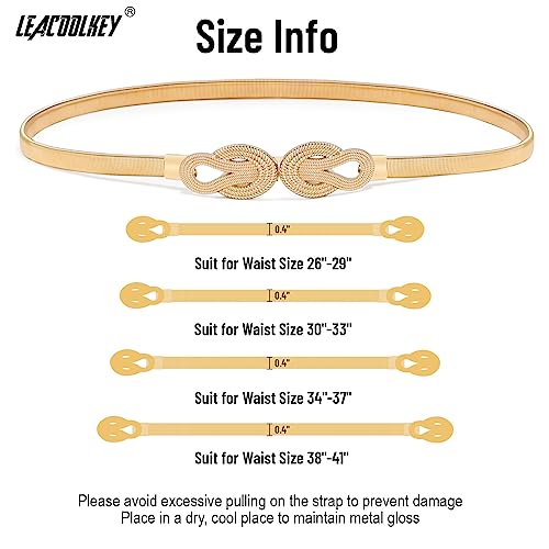 LEACOOLKEY Women Metal Skinny Belt for Dress Gold Elastic Thin Waist Belt Stretch Dress Belt4
