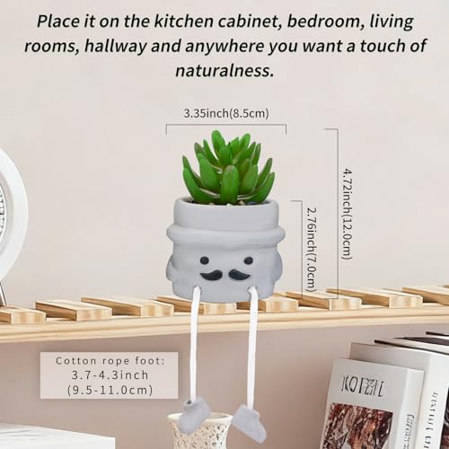 LUZOGA Small Fake Plants Office Decor - Artificial Succulents Plants in Cement Pots with Hanging Legs, Bathroom Shelf Decoration, Shelf Decoration Accents, Wall Decor - Set of 1