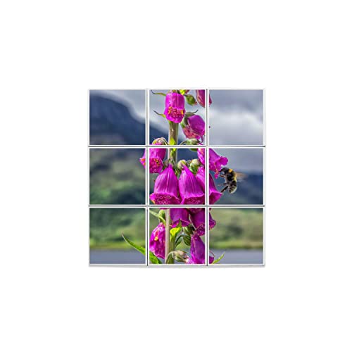 Carreau céramique décoratif abeille et fleurs de montagne