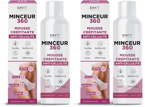 EAFIT ANTI CELLULITE MINCEUR 360 - Mousse Crépitante Anti Cellulite - Ventre Plat, Tonifie, Raffermit, Lisse la peau - Cafeine et Menthol - Extrait d'Hamamelis + Cerise - Vegan - 70/100 Yuka - 1 mois