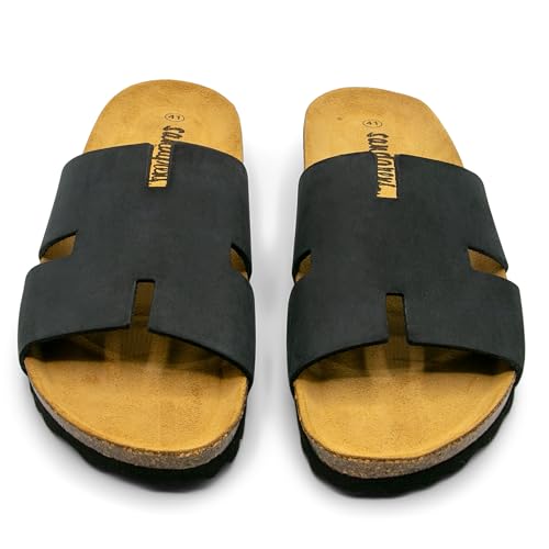 Image of Sandgrens Handmade Unisex Cork Slides | European Top Grain Leather Sandals with Soft Suede Footbed and EVA Rubber Sole | Avila