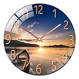 HuadaXtai Horloge Murale Vintage à Motif Rétro, Pendule Musical, Verre Trempé, Mouvement Silencieux, Idéale pour Le Salon, La Chambre Ou Le D'entrée, Coucher de Soleil