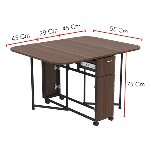 Image of InnoFur Forito Folding 4,2 Seater Dinning Multipurpose Table| Dining Room Set Wooden with Steel Frame for Home and Kitchen, Size-Regular (4 Seater), Brown