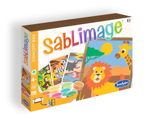 Sentosphère – Sablimage Faune africaine – Kit Loisirs Créatifs Enfant – 4-Tableaux en sable – 16 Couleurs de Sable Coloré – Concept Box avec Cadre – Dès 4-Ans – Fabriqué en France -881