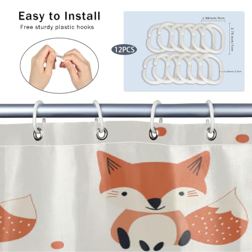 Rideau de douche imperméable 183 x 183 cm en polyester avec motif renard mignon à pois