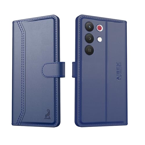 Image of AIBEX Compatible for Realme Narzo 90X 5G / Realme C85 5G / Realme 15X 5G Flip Cover Leather Finish | Inside TPU with Card Pockets | Wallet Stand | Complete Protection Flip Case Blue