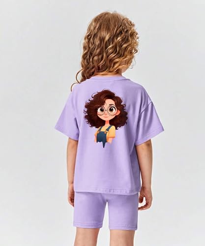 Image of KYDA KIDS 100% Pure Cotton Girls Printed T-Shirt & Shorts Co-ords Set | Soft Breathable Summer Wear for Girls | Casual Trendy Matching Top & Bottom for Kids