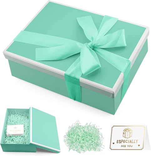 PQCLXUYA Pink Gift Boxes,9.8" X 7" X 3.5" Gift Boxes with Lids,Luxury Gift Boxes,with Ribbon Bow, Gift Bags,Card and Shredded Paper Filler family, friends, children or clients (Green)