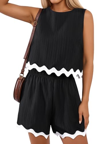 Remidoo Women 2 Piece Outfit Short Set Sleeveless RIC Rac
