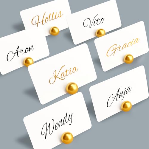 Conlunch 24pcs Pearl Place Card Holders Bulk Elegant Table Name Card Holders for Wedding, Buffet Food Labels, Party Seating Display, Name Tag (Gold Pearl)