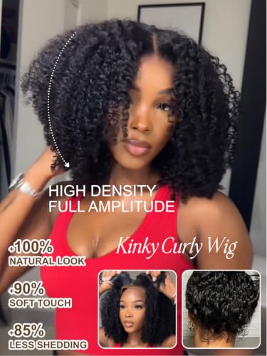 Image of 4C Kinky Edges Curly Human Hair Wig, 7x5 HD Lace Front Glueless Wig 14Inch