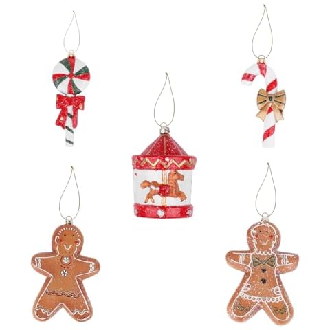 CHENDECOR Christmas Tree Ornaments, 5 PCS Big Christmas Tree Handging Decorations Pendant, Handmade Xmas Decorative Gift, Includes Santa Claus, Snowflakes, Candies, Gingerbread Man (A) Cover
