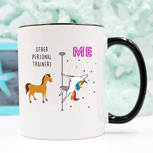 YouNique Designs Personal Trainer Mug, 11 Ounces, Unicorn Mug, Fitness Instructor Coffee Mug, Athletic Trainer Cup for Men and Women (Black Handle)