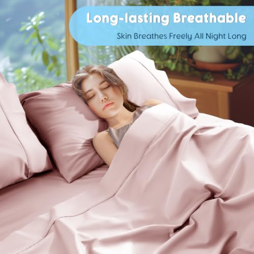 Image of SONORO KATE 1000 Series 100% Egyptian Cotton King Sheet Set,4 Pieces | Soft,Breathable Long Staple,Sateen Weave,Luxury 5-Star Hotel Bed Sheets,16 inch Deep Pocket,Pink
