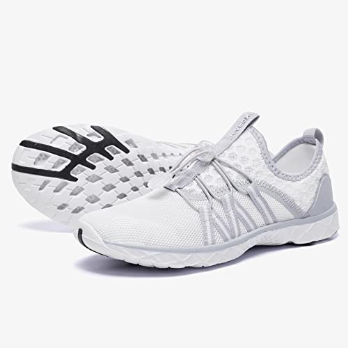 ALEADER Women's Xdrain Lightweight Water Shoes Slip On Lady Quick Drying Kayaking, Surfing, Swimming Shoes White/Gray 8 US