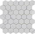 Simple Tile - Engineered Marble Mosaic Tile for Kitchen Backsplash, Bath Bathroom Floor, 2" Hexagon Collection", 2"X2" Hexagon, 12"X12"X5/16", Honed (Calacatta White, Sample Swatch (5.5"X5.5"))