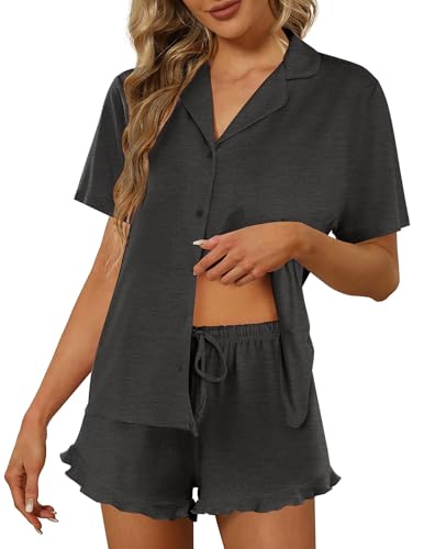 Image of Ekouaer Pajamas Set for Women Short Sleeve Sleepwear Button Down Pjs Lounge Sets Soft Nightwear