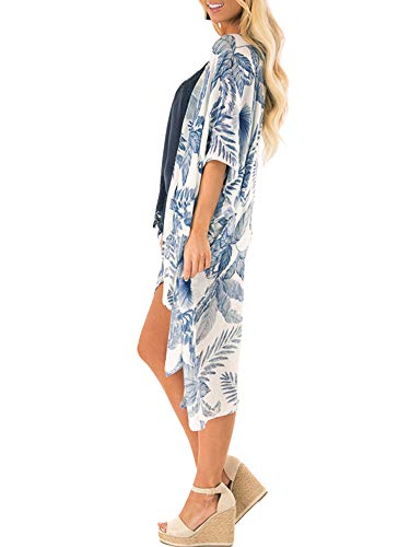 Loijon Mulheres Soltas Kimono Cardigan Frente Aberta Meia Mangas Impresso Slit Verão Xale Oversized