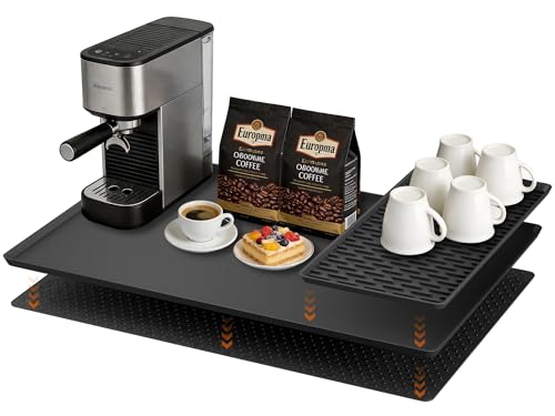 3-IN-1 Kaffeemaschine Unterlage 60x40cm Silikonmatte mit Filz Gleitmatte & Abtropfmatte Untersetzer Rutschfest Hitzebeständig Dämpfend Unterlage für DeLonghi Philips Ninja Kaffeevollautomat Airfryer