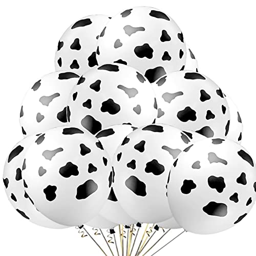 Septo 25PCS Cow Balloons, White, Latex, Farm Animal Decoration, Boys Birthday Party Supplies