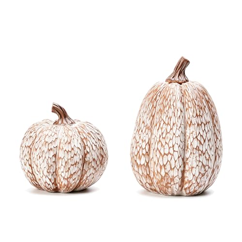 yumhum 2Pcs Resin Pumpkin Figurines, Lattice Fall Thanksgiving Decor