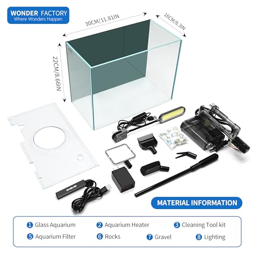 Wonderfactory V1 STANDARD 3 Gallon Fish Tank Aquarium Starter Kit, Including Glass Small Fish Bowl, Heater, Self-Cleaning Filter, Light, Rocks, Gravel, Plants, Cleaning Tool Set.Beginner'S Gift For Betta thumb #6
