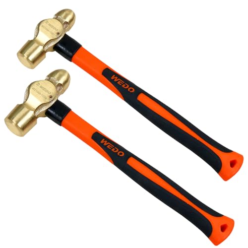 Image of WEDO 2PCS Brass Ball Peen Hammer Set, 24 oz+40 oz(1-1 /2lb+2lb-1 /2lb), Brass Ball Pein Hammer Set with Fiberglass Handle, Die-Forged, Corrosion Resistant, DIN Standard