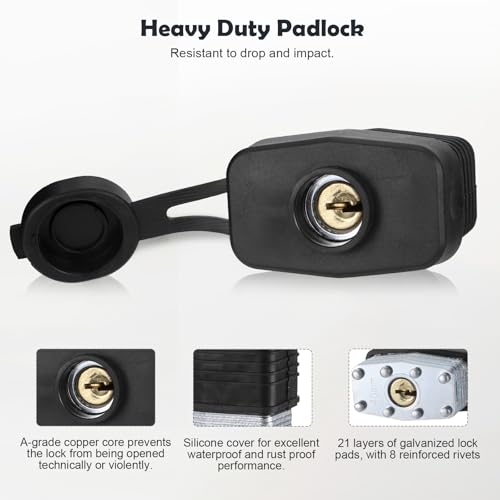 Image of Padlock Latch Lock, 4Inch Stainless Steel Hasp Latch with Padlock Keys Screws, Heavy Duty Black Shed Lock, Waterproof Pad Locks Latches, Gate Locks for Barn Door Cabinet Fence Garage