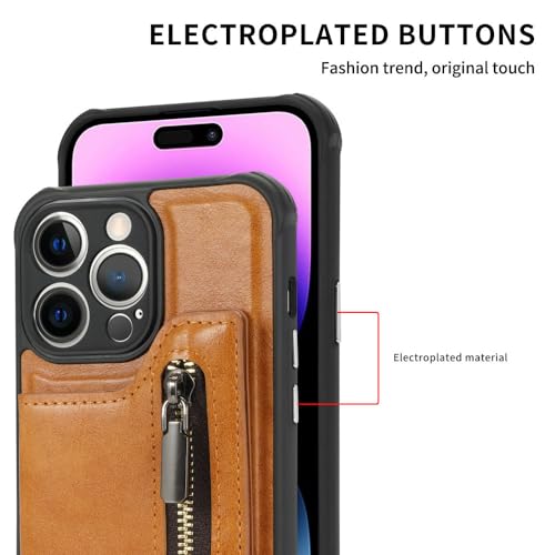 Étui portefeuille iPhone 12 marron antichoc doté d'une fermeture éclair - 7