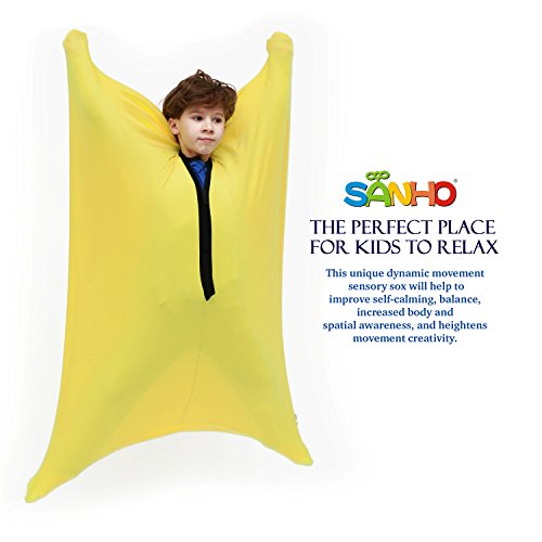 Image of SANHO Dynamic Movement Sensory Body Sock,Medium,6-9 Years Old, 47''LX27''W,Good for Height:41 inch-51 inch,for Autistic & Sensory Processing Disorders,Updated Version,Yellow.