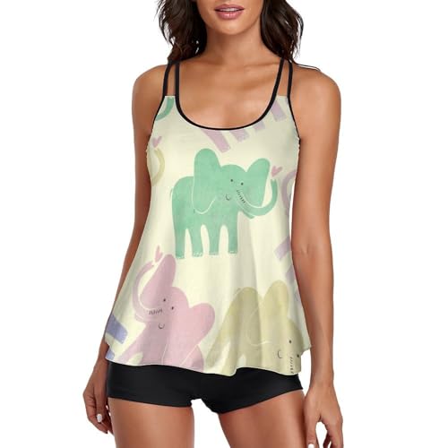 Tankini éléphant vert et rose femme pour retrouver la confiance et le plaisir de la plage