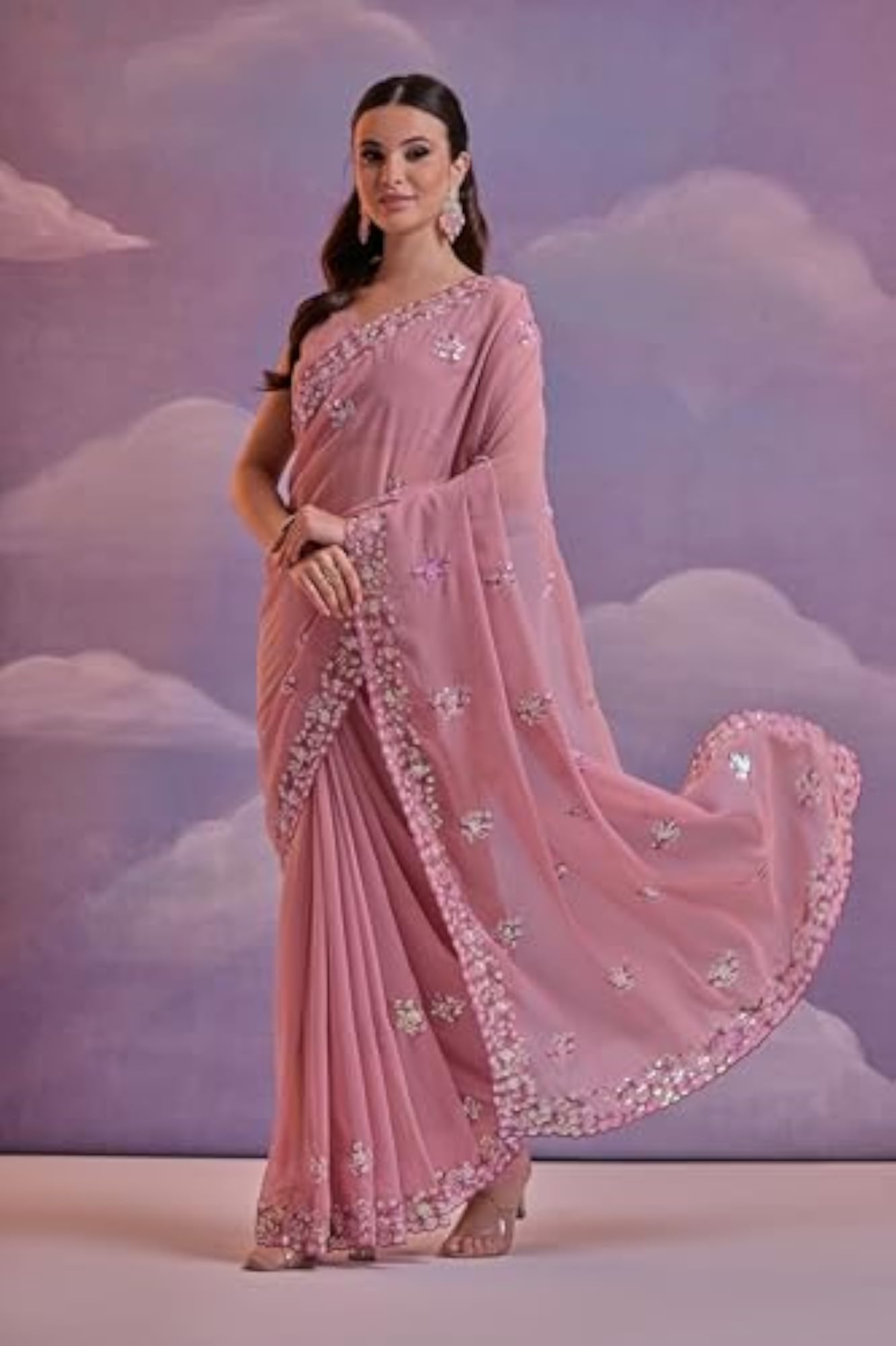 Soft Georgette Sequence Work Embroidered Saree