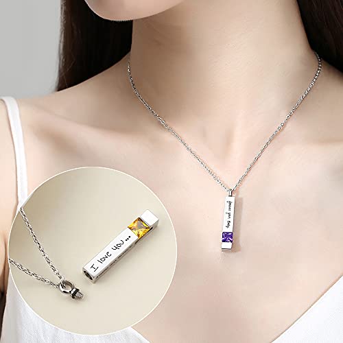 Jindorla Customized Urn Cremation Necklace - Personalized Ashes Birthstone Vertical Bar Pendant Carved Stainless Steel Locket Keepsake Memorial Necklace For Family Dad Mom Sister Brothers (Nov) #TOP2